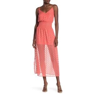 NSR Woman's Sofia Smocked Waist Midi Dress In Coral Orange Size S